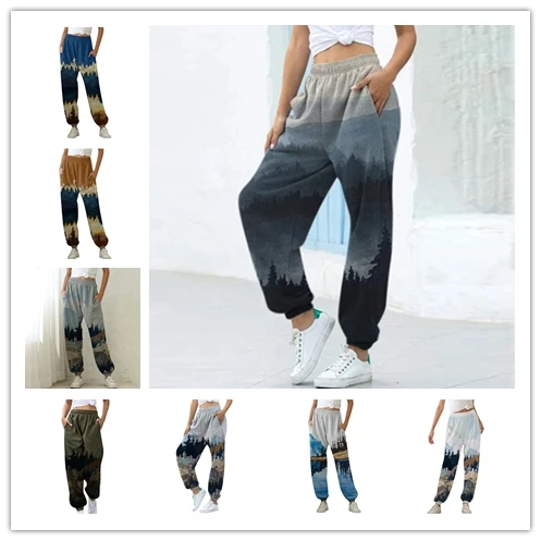 

10 Colors Pants Women ан New Fashion бѬки женские Mountain Treetop Print Pocket Sports Running Athletic Trousers Free Ship